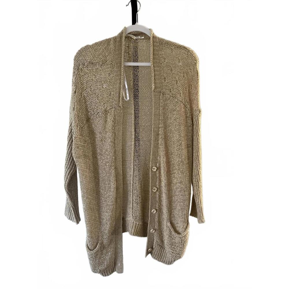 Beige Knit Open-Front Women's Cardigan Sweater